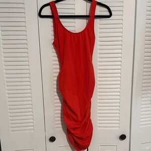 Orange Sleeveless Ruched Bodycon Dress